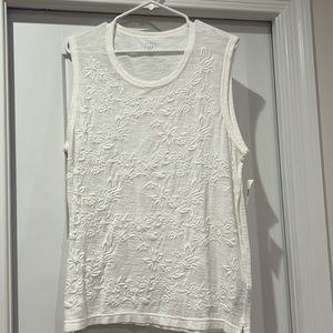 White GAP tank with white flowered embroidery all over the front
